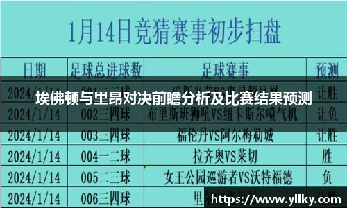 埃佛顿与里昂对决前瞻分析及比赛结果预测